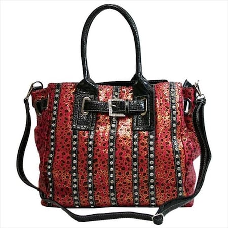 Ritz Enterprises Ritz Enterprises MS105-RS-Leopard Womens Belted Leopard Print Fashion Tote Bag Striped With Rhinestones; Rose MS105-RS/Leopard